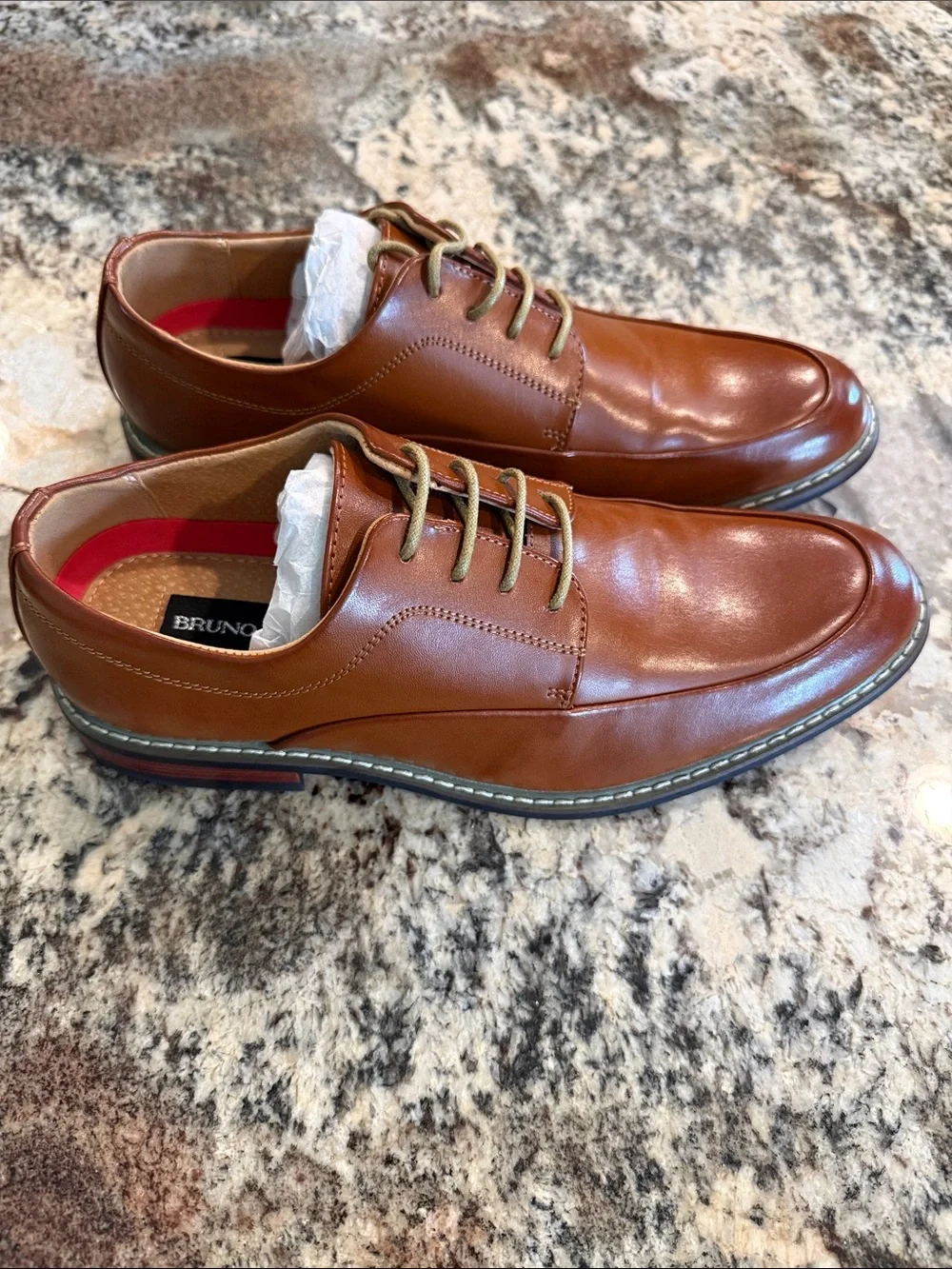 Bruno Marc Men's Tan Leather Lace-Up Derby Shoes
